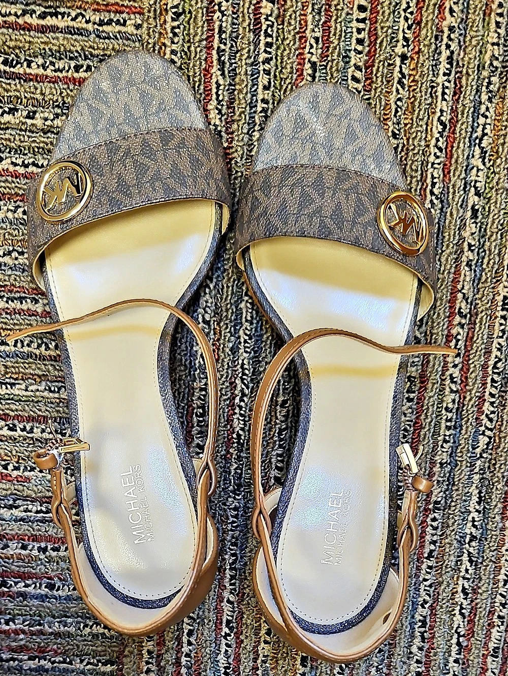 Michael Kors Hannah Signature Logo Block Heel Sandal Sandals in Brown & Blue